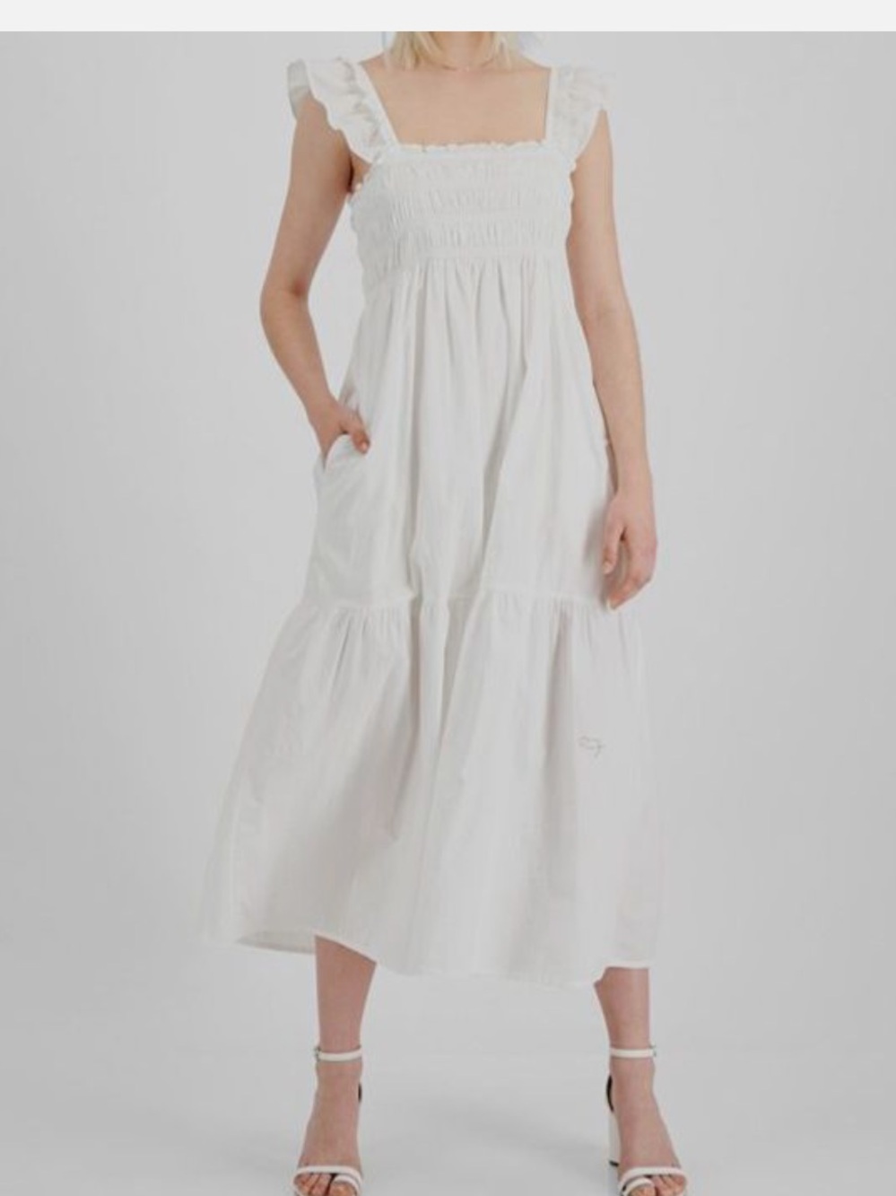 FRENCH CONNECTION Linen White Organic Cotton Midi Dress